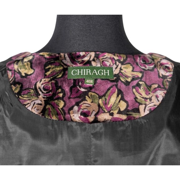 Mens 40R Velvet Vest Purple Green Floral Waistcoat Formal Wedding Party Groom - Picture 3 of 9